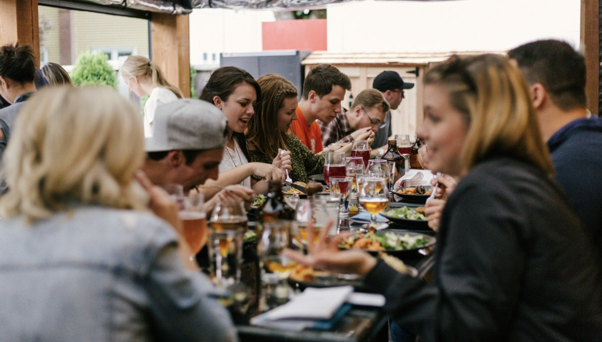 people eating and drinking 